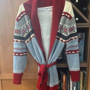 GAP Men's Red and Blue Floral Cardigan